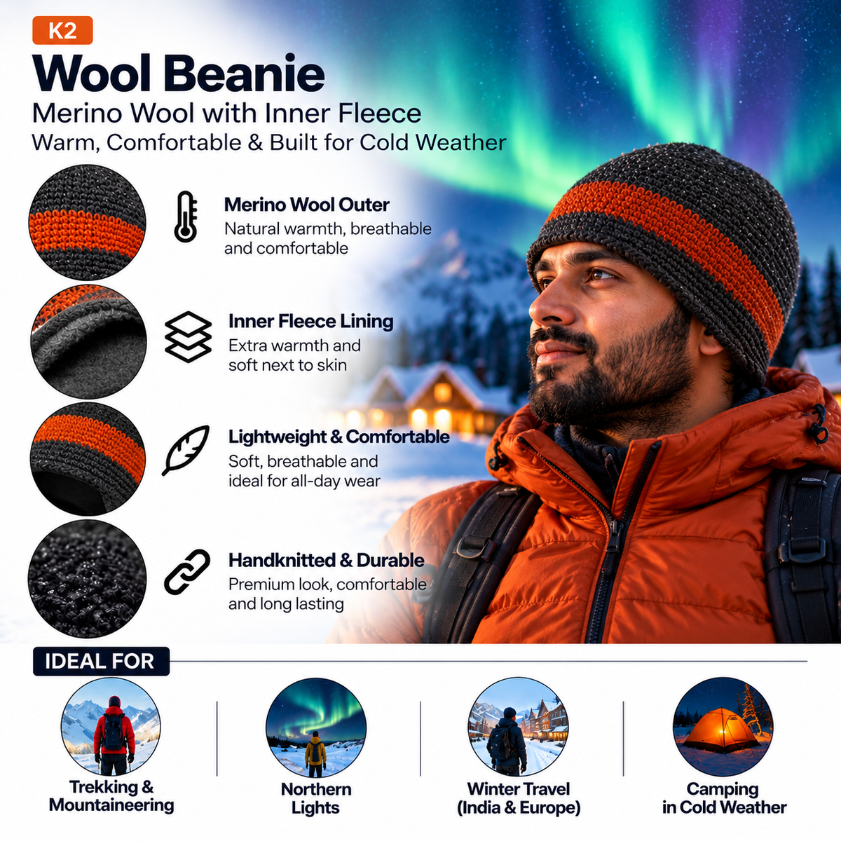 Buy Gokyo K2 Wool Beanie with Inner Fleece | Beanies at Gokyo Outdoor Clothing & Gear