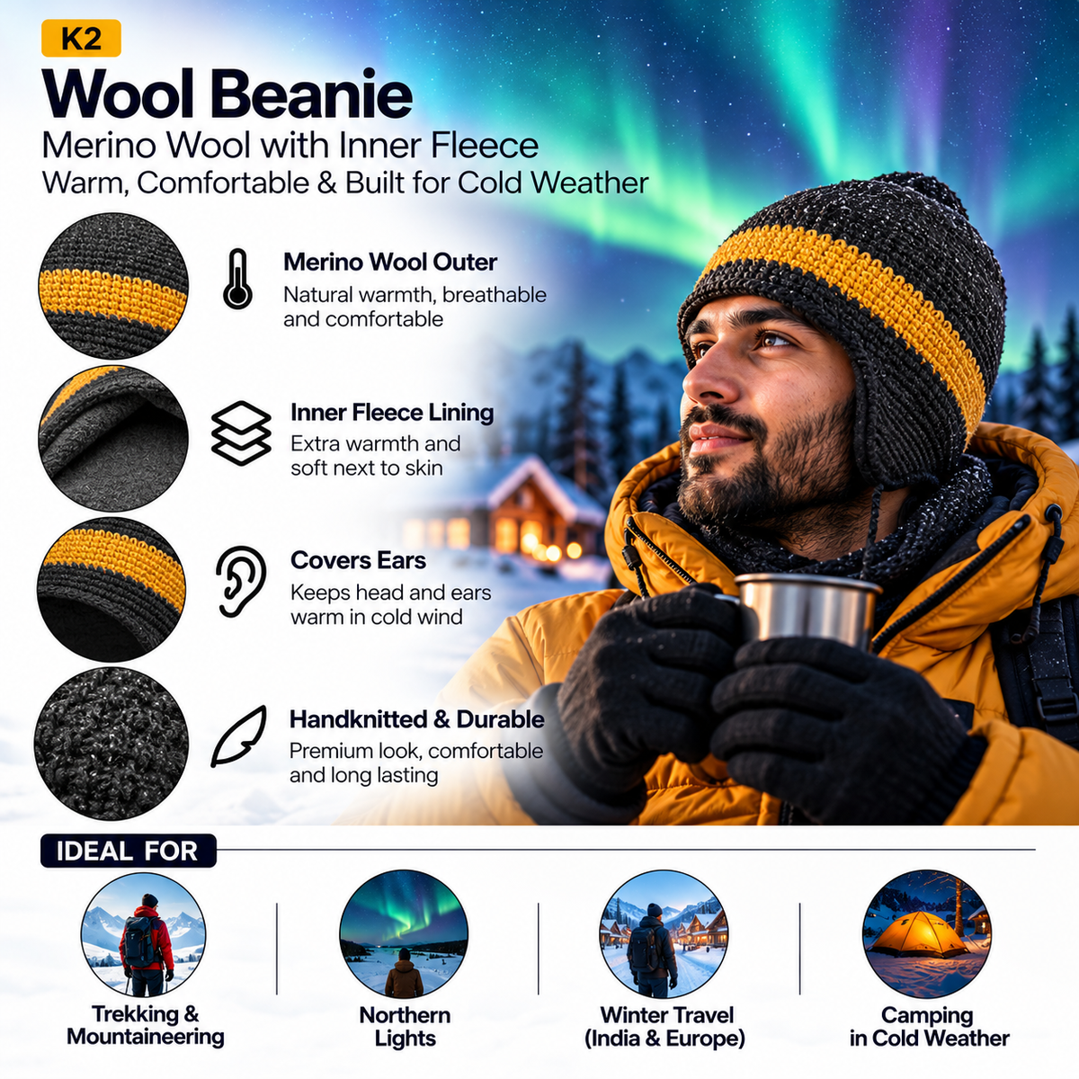 Buy Gokyo K2 Wool Beanie with Inner Fleece | Beanies at Gokyo Outdoor Clothing & Gear
