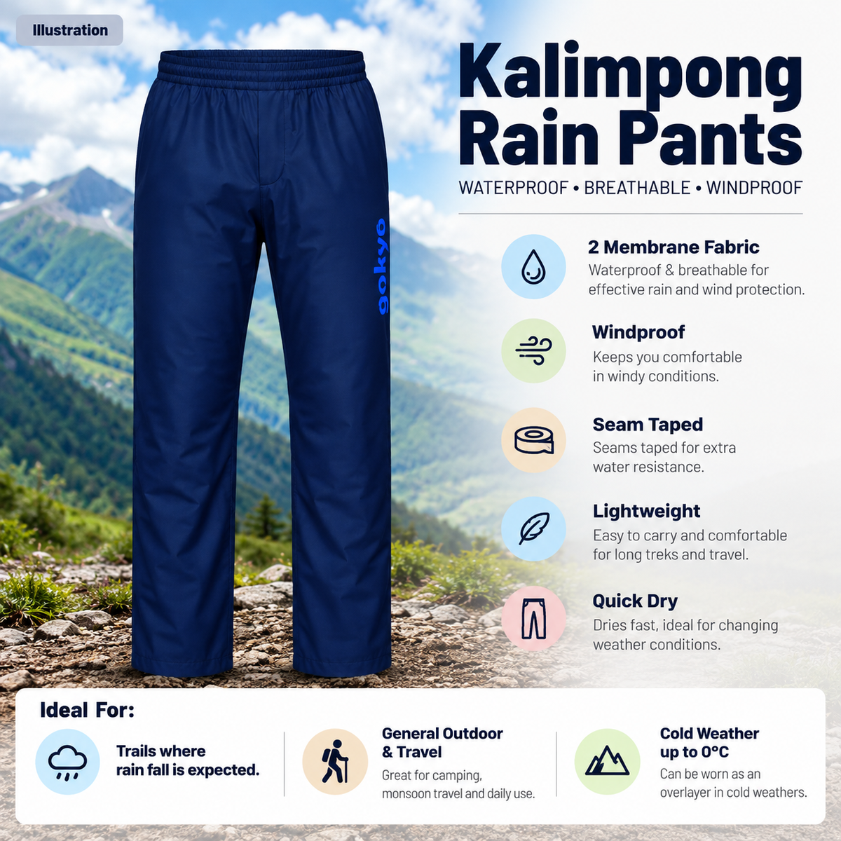 Buy Gokyo Kalimpong 2 Membrane Breathable Water Resistant Windbreaker Pants - Men | Rain Pants at Gokyo Outdoor Clothing & Gear