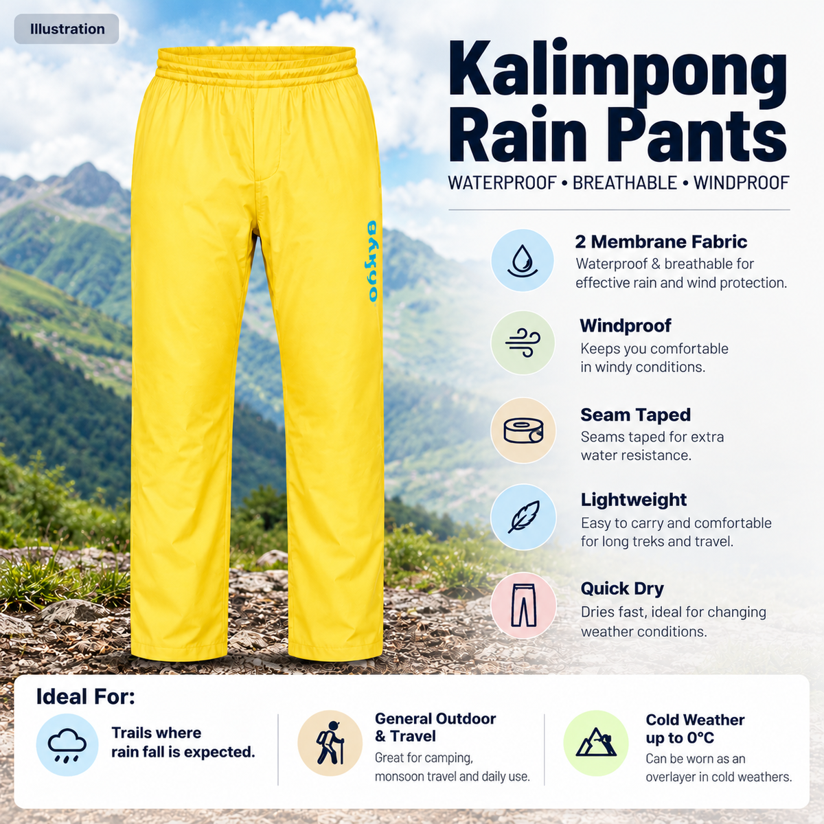 Buy Gokyo Kalimpong 2 Membrane Breathable Water Resistant Windbreaker Pants - Men | Rain Pants at Gokyo Outdoor Clothing & Gear
