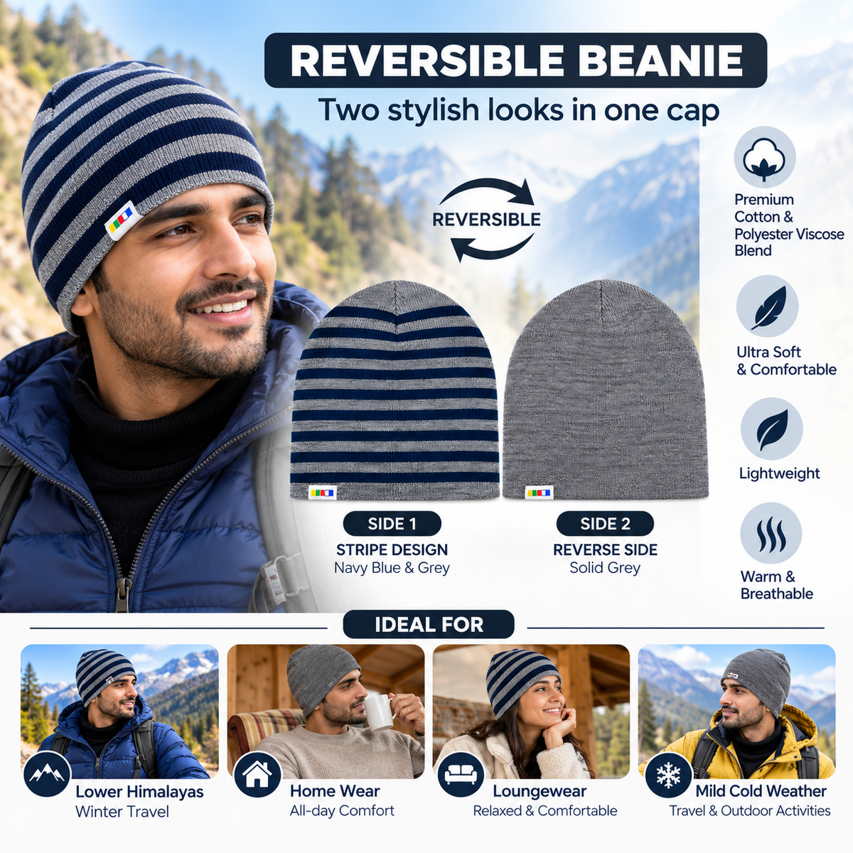 Buy Gokyo Kaza Reversible Beanie Winter Cap | Beanies at Gokyo Outdoor Clothing & Gear