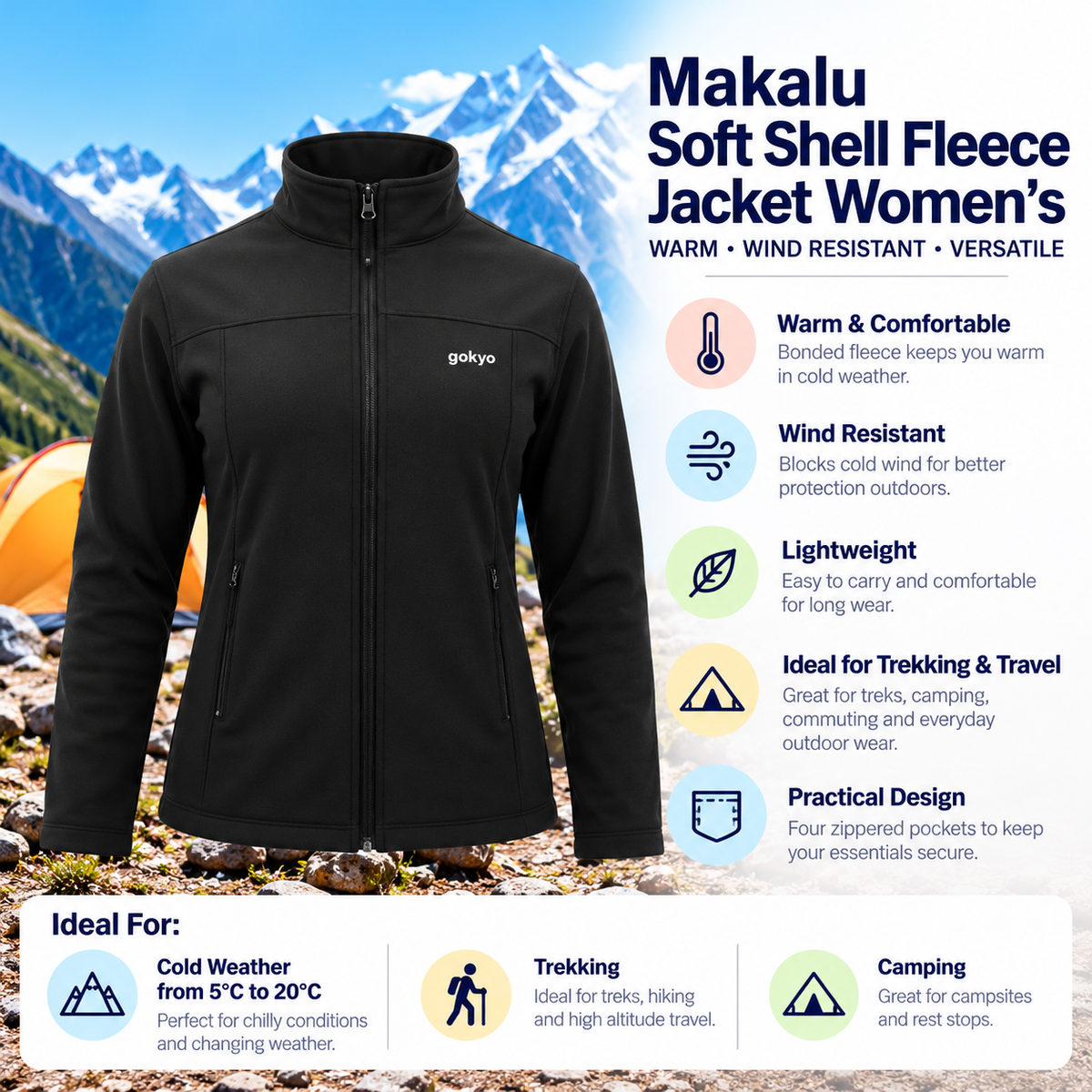 Buy Gokyo Makalu Soft Shell Fleece Womens Jacket | Jackets at Gokyo Outdoor Clothing & Gear