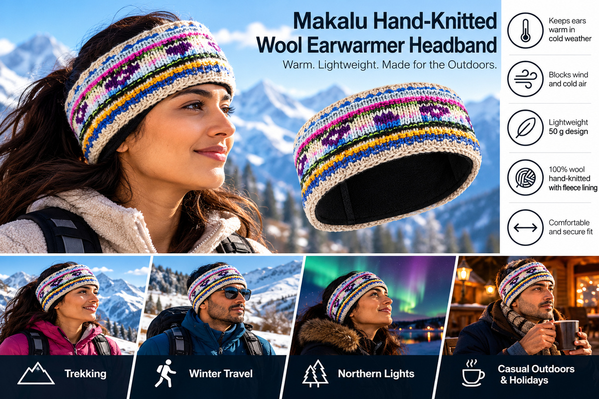Makalu Multicolor Wool Earwarmer Headband lifestyle and features