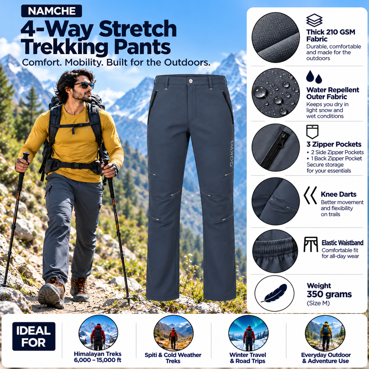 Buy Gokyo Namche 4-Way Stretch Trekking Pants | Mens Trekking & Hiking Pants at Gokyo Outdoor Clothing & Gear