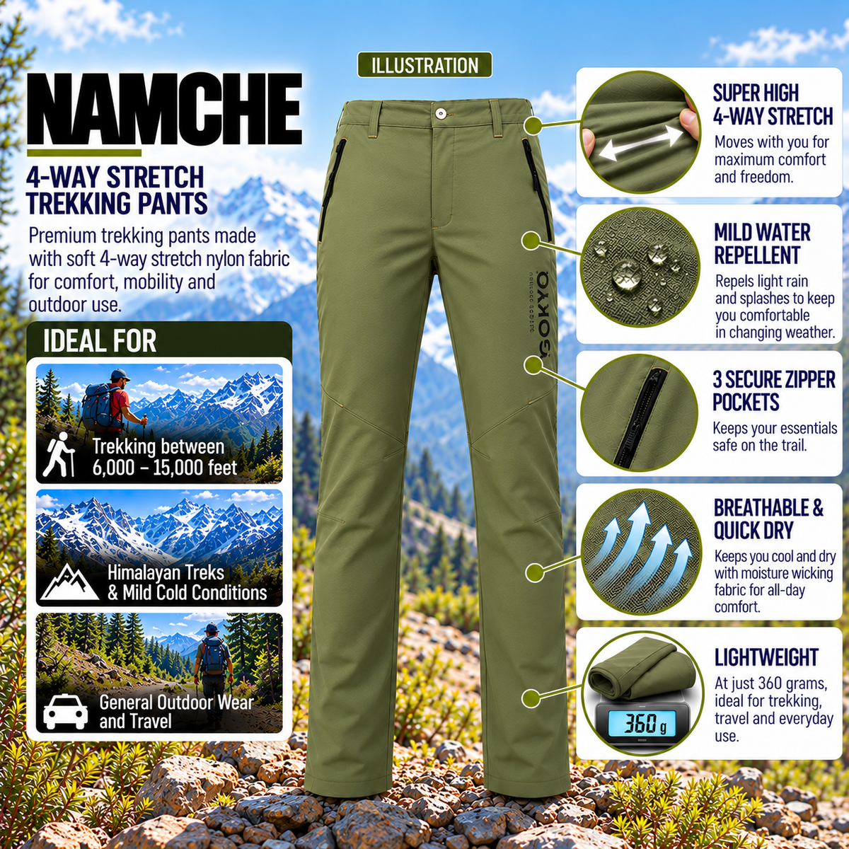 Buy Gokyo Namche 4-Way Stretch Trekking Pants | Mens Trekking & Hiking Pants at Gokyo Outdoor Clothing & Gear