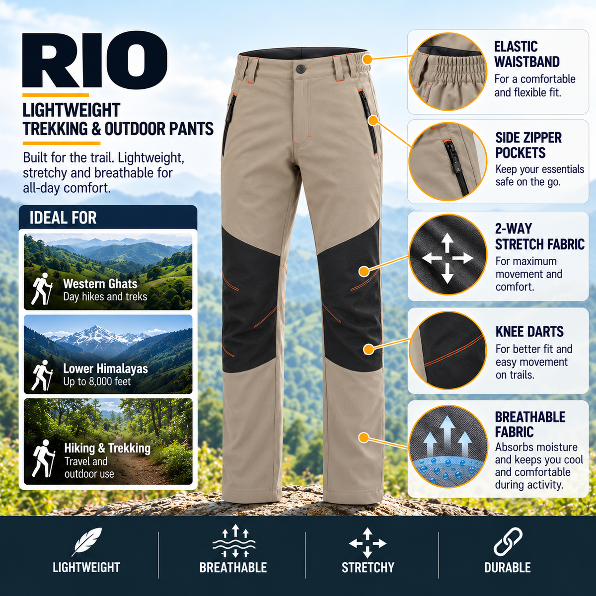 Buy Gokyo Rio Lightweight Dry-Fit Trekking & Outdoor Pants | Mens Trekking & Hiking Pants at Gokyo Outdoor Clothing & Gear